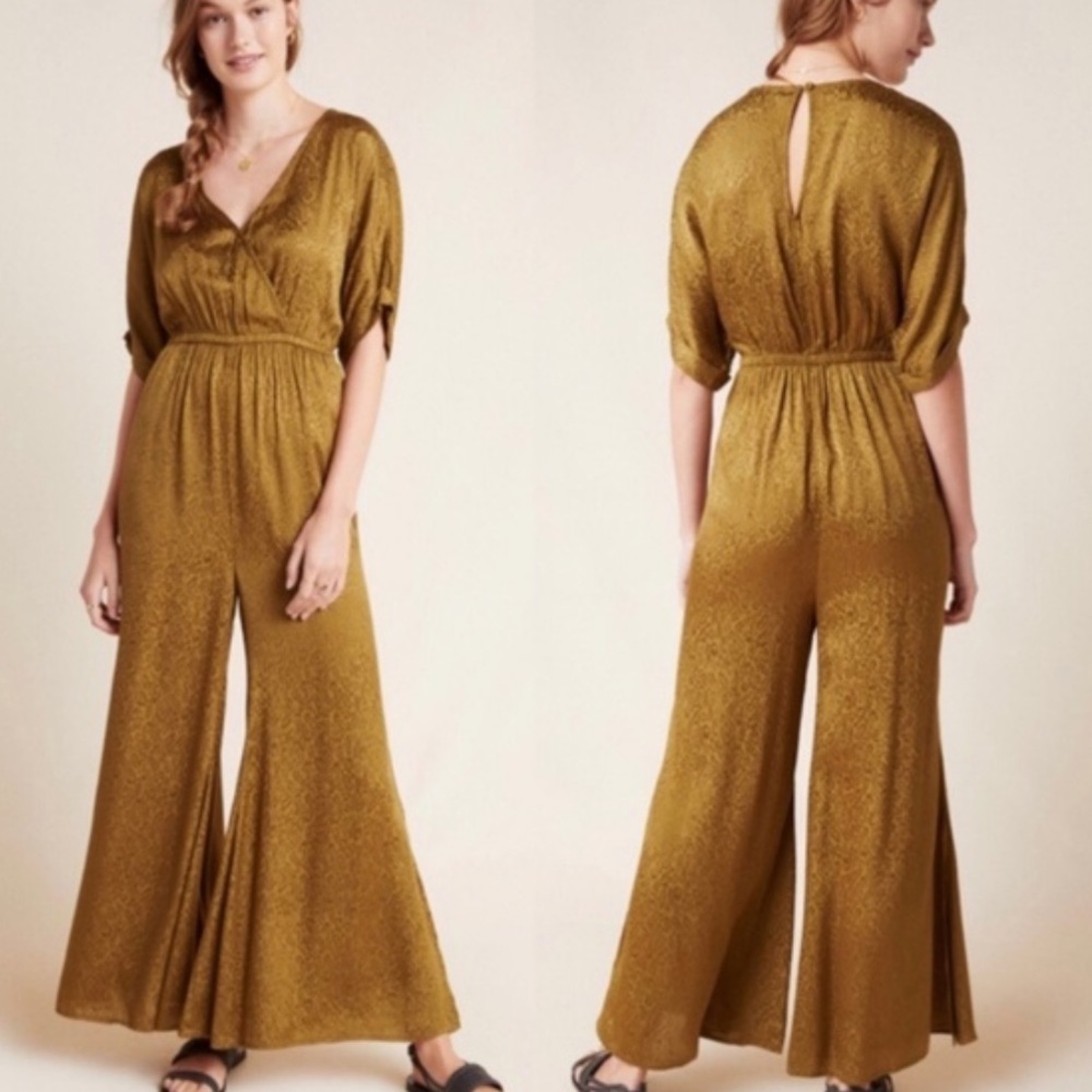 NWT Anthropologie Maeve Jaqueline Jacquard Satin Jumpsuit Small